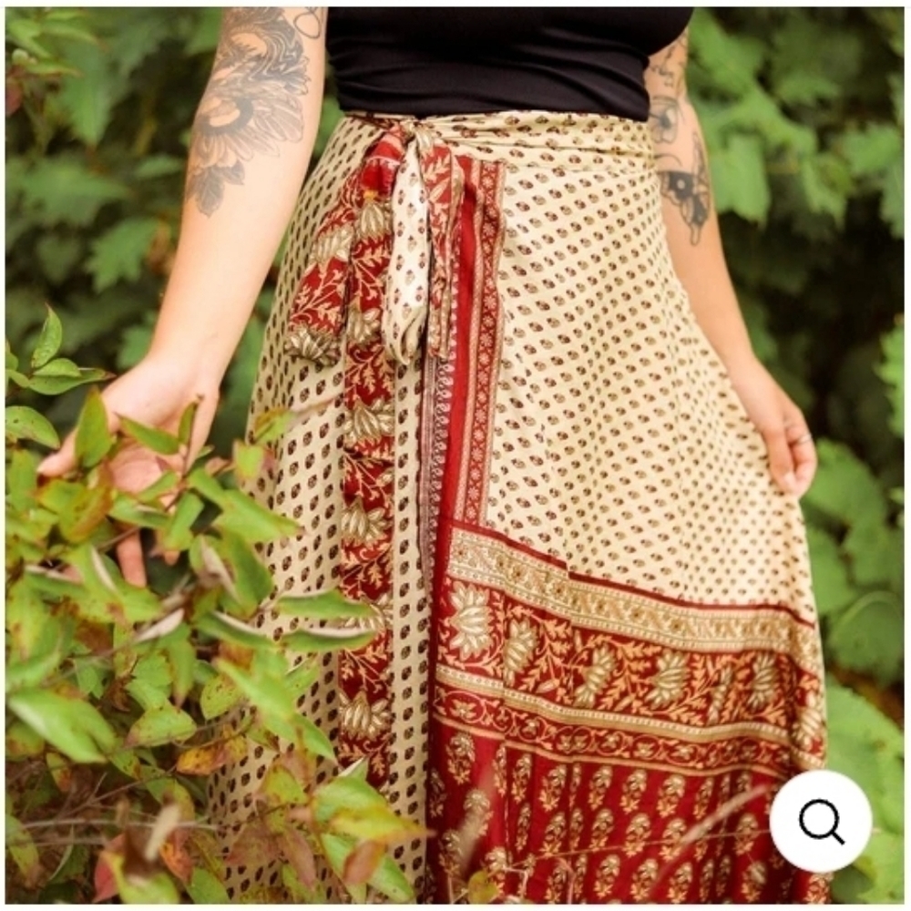 Do Darn Good Sari SILK Wrap Skirt Size Ankle XL